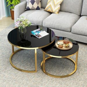 Table basse ronde 2 en 1, texture vers, pour salon, côté canapé, mobilier combiné, doré, blanc, noir