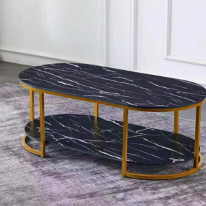 Table Basse Moderne en Marbre 2 Niveaux ( Blanc / Noir )