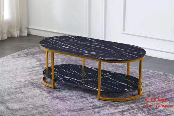 Table Basse Moderne en Marbre 2 Niveaux ( Blanc / Noir )